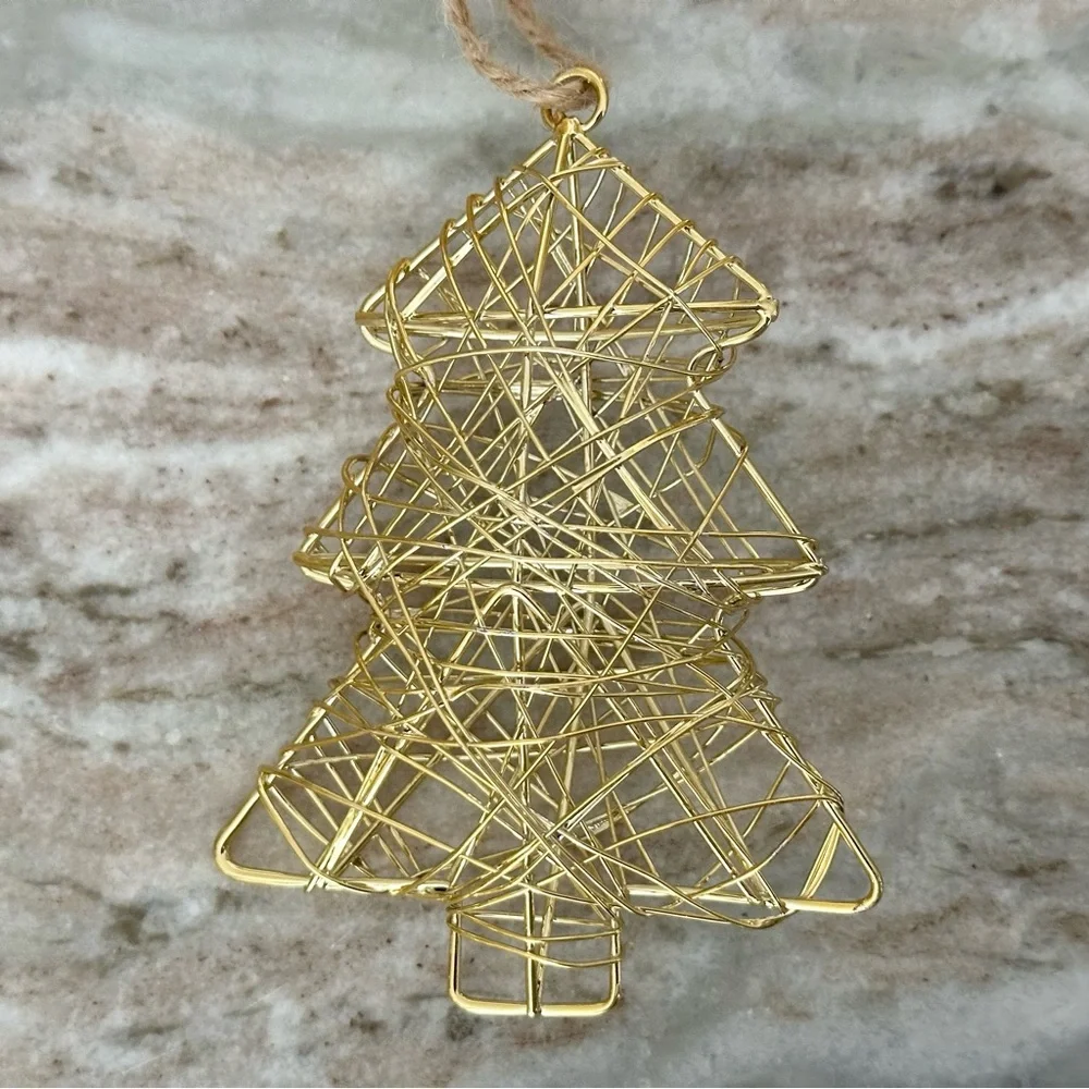Christmas Tree Ornament - Gold Metal Wire - Holiday Decor